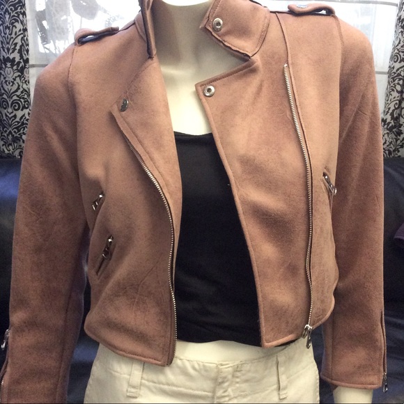DEX faux suede asymmetrical moto crop jacket - Picture 1 of 11